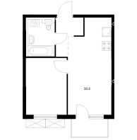 1 комнатная квартира 33,2 м² в ЖК Савин парк, дом корпус 8 - планировка