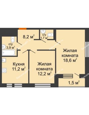 2 комнатная квартира 57,3 м² в ЖК Озерный парк, дом Корпус 5.1