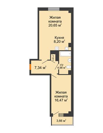 2 комнатная квартира 59,38 м² в ЖК Сокол на Оганова, дом Литер 6