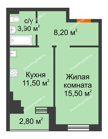 1 комнатная квартира 40,5 м² в Микрорайон Прибрежный, дом № 4