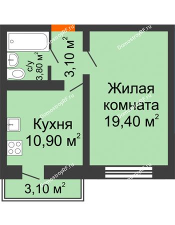1 комнатная квартира 35,1 м² в ЖК Озерки	, дом Позиция 14