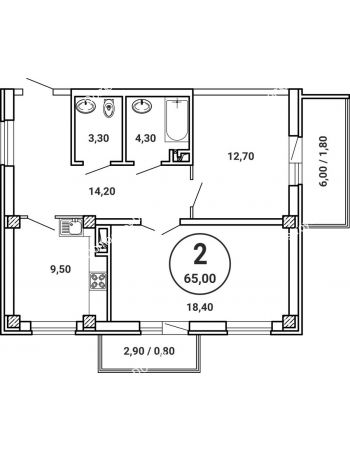 2 комнатная квартира 65 м² в ЖК Лебедь, дом № 50