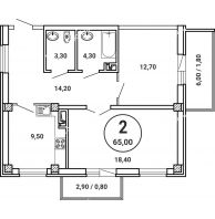 2 комнатная квартира 65 м² в ЖК Лебедь, дом № 50 - планировка