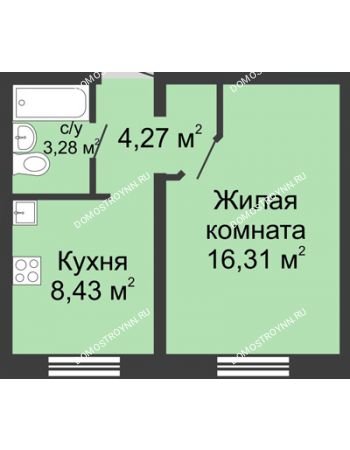 1 комнатная квартира 32,29 м² в ЖК Бурнаковский, дом № 39