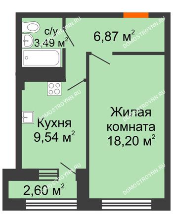 1 комнатная квартира 39,4 м² - ЖК Каскад на Куйбышева