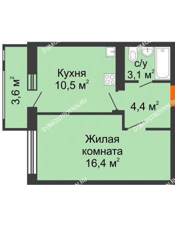 1 комнатная квартира 36,2 м² в ЖК Новая Кузнечиха, дом № 29