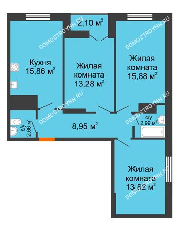 3 комнатная квартира 75,54 м² - ЖК Комарово