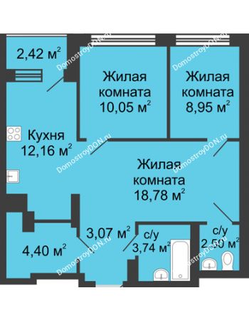 3 комнатная квартира 66,07 м² - ЖК Гвардейский-2