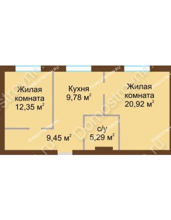2 комнатная квартира 57,79 м² в ЖК Каменки, дом №14