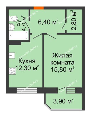 1 комнатная квартира 43,2 м² в ЖК Звездный-2, дом № 2
