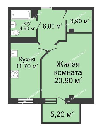 1 комнатная квартира 49,8 м² - ЖК Нахичевань