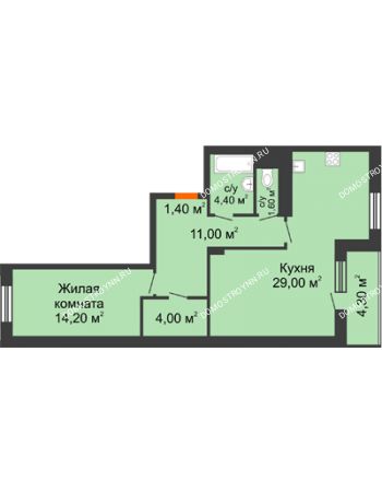 1 комнатная квартира 67,75 м² в ЖК Корица, дом № 1