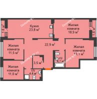 4 комнатная квартира 123,4 м² в ЖК Октябрьский, дом ГП-4 - планировка