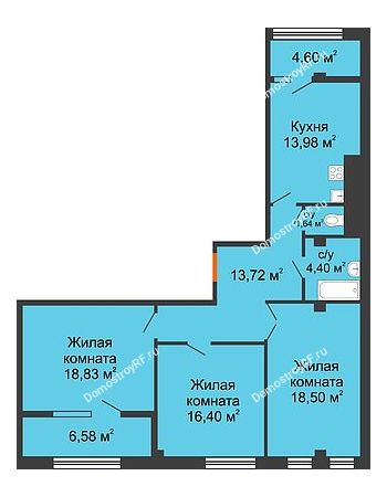 3 комнатная квартира 98,65 м² в ЖК Малахит, дом № 1