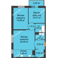 3 комнатная квартира 73,68 м² в ЖК На Хмельницкого	, дом № 3 - планировка