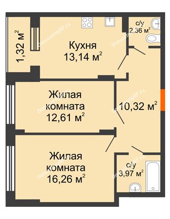 2 комнатная квартира 59,98 м² в ЖК Суворов-Сити, дом 1 очередь секция 6-13