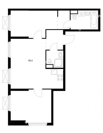 2 комнатная квартира 59,2 м² в ЖК Савин парк, дом корпус 10