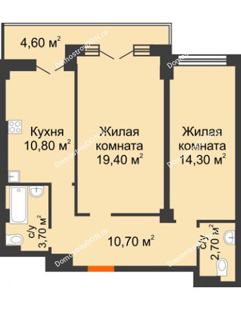 2 комнатная квартира 66,2 м² в ЖК Парк Островского 2, дом № 1