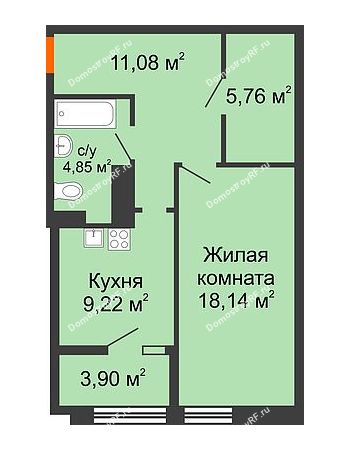 1 комнатная квартира 52,95 м² в ЖК СИТИДОМ, дом 4 очередь,корпус 3