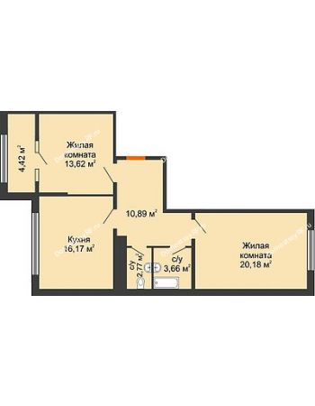 2 комнатная квартира 68,8 м² - ЖК Сердце