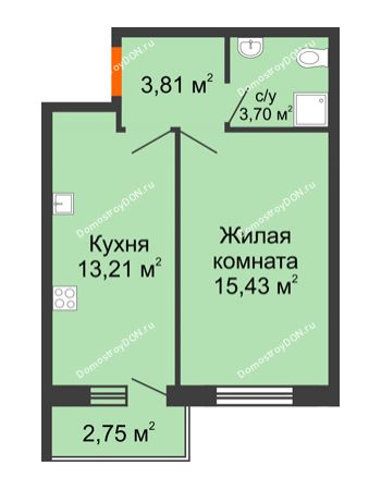 1 комнатная квартира 37,53 м² в ЖК Артемовский квартал, дом Секция 4