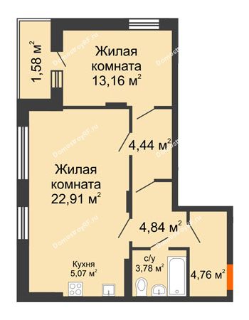 2 комнатная квартира 60,24 м² в ЖК Суворов-Сити, дом 1 очередь секция 6-13