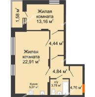2 комнатная квартира 60,24 м² в ЖК Суворов-Сити, дом № 1 - планировка