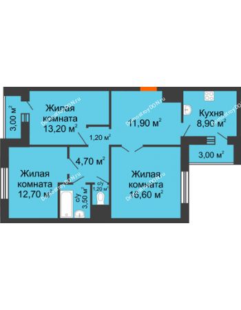 3 комнатная квартира 76,9 м² в ЖК Левенцовка парк, дом Корпус 8-5
