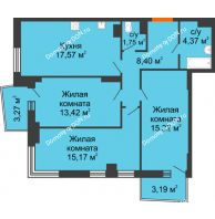 3 комнатная квартира 78,92 м² в ЖК Сердце Ростова 2, дом Литер 1 - планировка