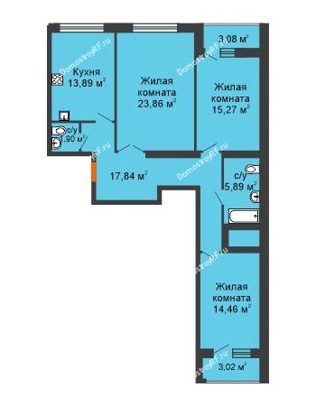 3 комнатная квартира 96,16 м² в ЖК Вознесенский, дом 2 этап