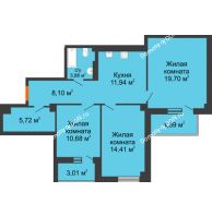 3 комнатная квартира 78,04 м², ЖК Кристалл 2 - планировка