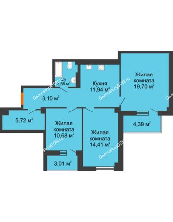 3 комнатная квартира 78,04 м² - ЖК Кристалл 2
