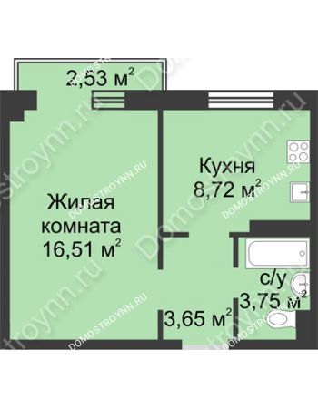 1 комнатная квартира 33,39 м² в ЖК Тридесятое (Экопарк Березовка), дом № 23