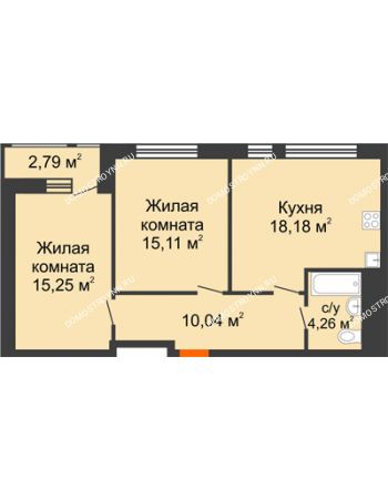 2 комнатная квартира 65,63 м² в ЖК Книги, дом № 1