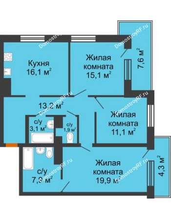 3 комнатная квартира 100,2 м² в ЖК GRAFF HOUSE (ЖК ГРАФ ХАУС), дом Секция 1А