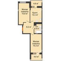 2 комнатная квартира 56,1 м² в ЖК Отражение, дом Литер 1.2 - планировка