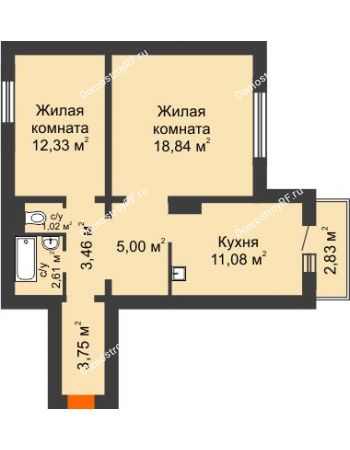 2 комнатная квартира 58,94 м² в Микрорайон Нанжуль-Солнечный, дом № 9