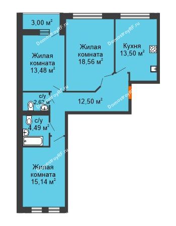 3 комнатная квартира 81,79 м² в ЖК Вознесенский, дом 2 этап