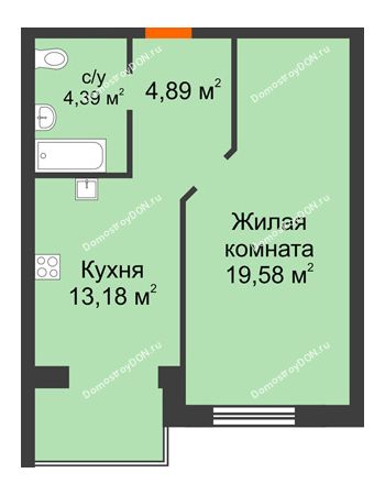 1 комнатная квартира 42,04 м² - ЖК Зеленый квартал 2