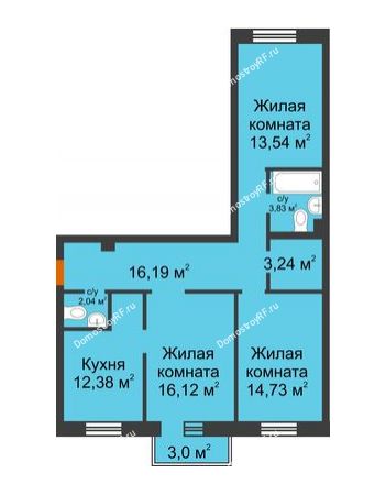 3 комнатная квартира 82,97 м² в ЖК Новоостровский, дом № 2 корпус 1