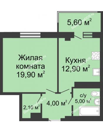 1 комнатная квартира 49,5 м² - ЖК Нахичевань