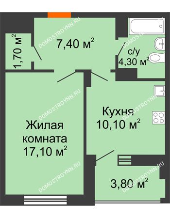 1 комнатная квартира 42,5 м² - ЖД по ул. Радио