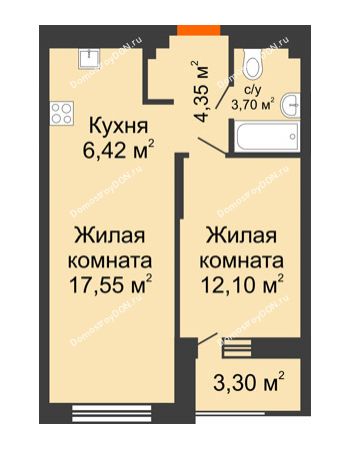 2 комнатная квартира 45,77 м² - ЖК ПАРК
