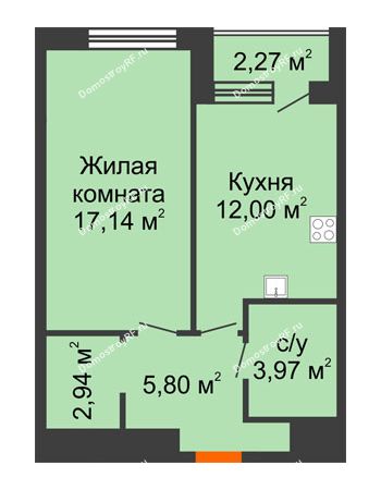 1 комнатная квартира 42,99 м² в ЖК Россия. Пять Столиц, дом № 4