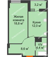 1 комнатная квартира 45,4 м² в ЖК Квартет, дом № 3 - планировка